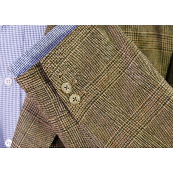 Bespoke Tailored Full Canvas Blazer Wool Cashmere Loro Piana Brown Plaid 46L - Picture 6 of 11